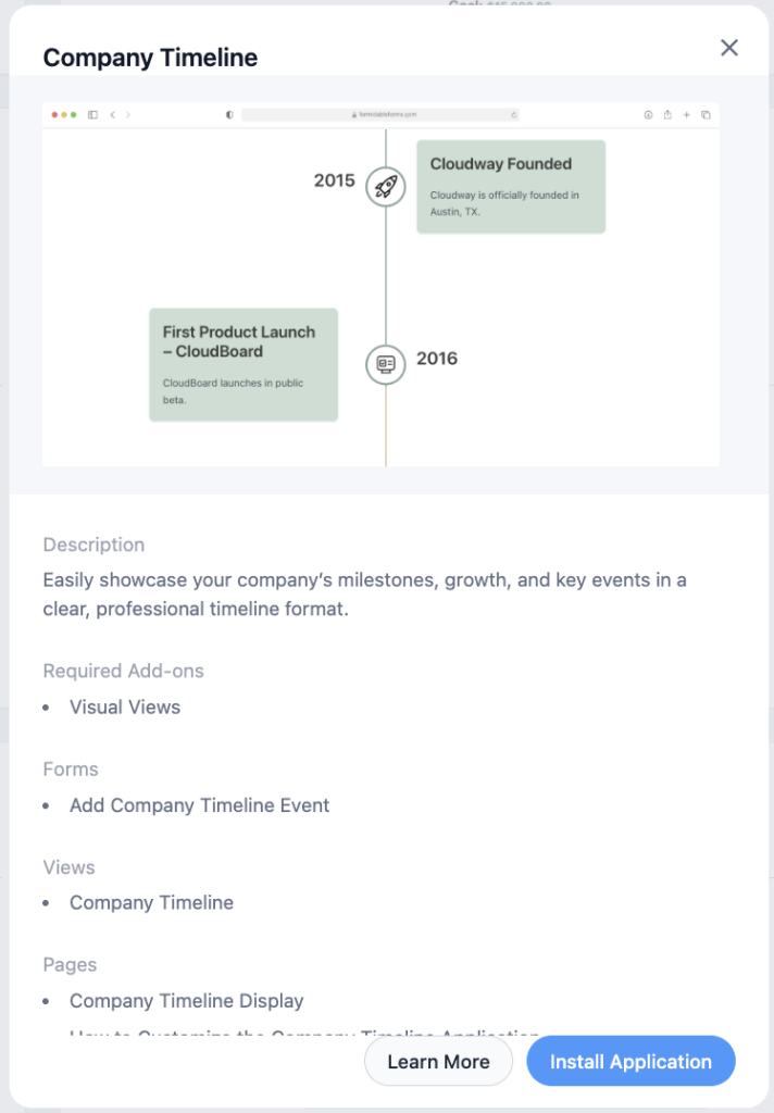 Install WordPress Company Timeline Application in Formidable Forms