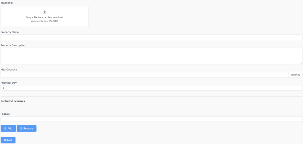 FF Booking Application - Add a Bookable Property Form Fields