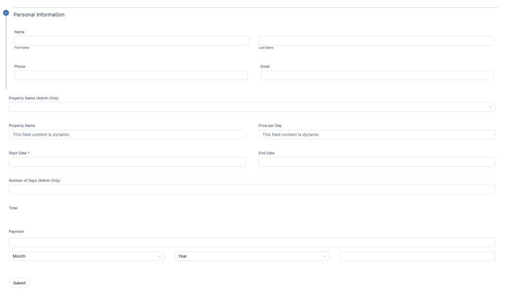 FF Booking Application - Book a Vacation Home Form