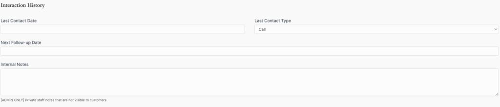 Formidable Forms CRM Application -  Interaction History Section
