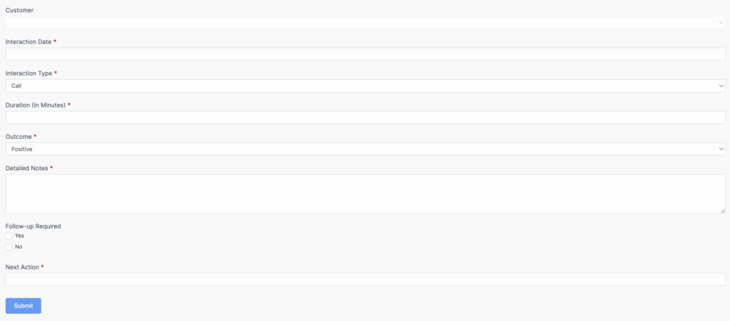 CRM Interaction Log Form - Formidable Forms Fields