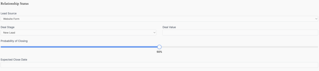Formidable Forms CRM Application -  Relationship Status
