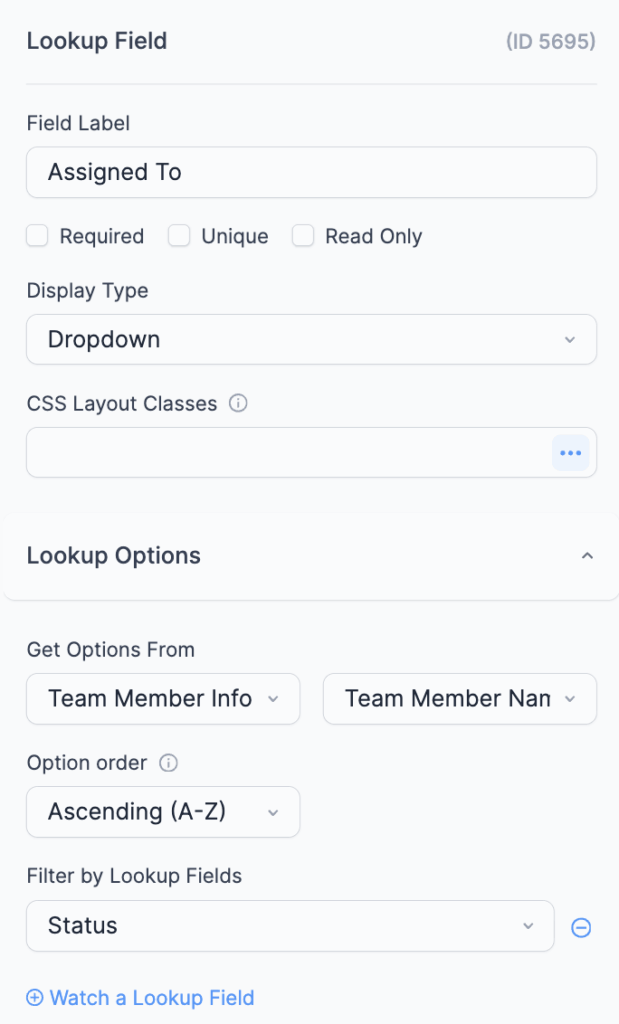 "Assigned To" Lookup Field options and settings