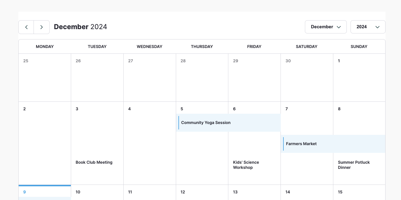Community Event Calendar Template