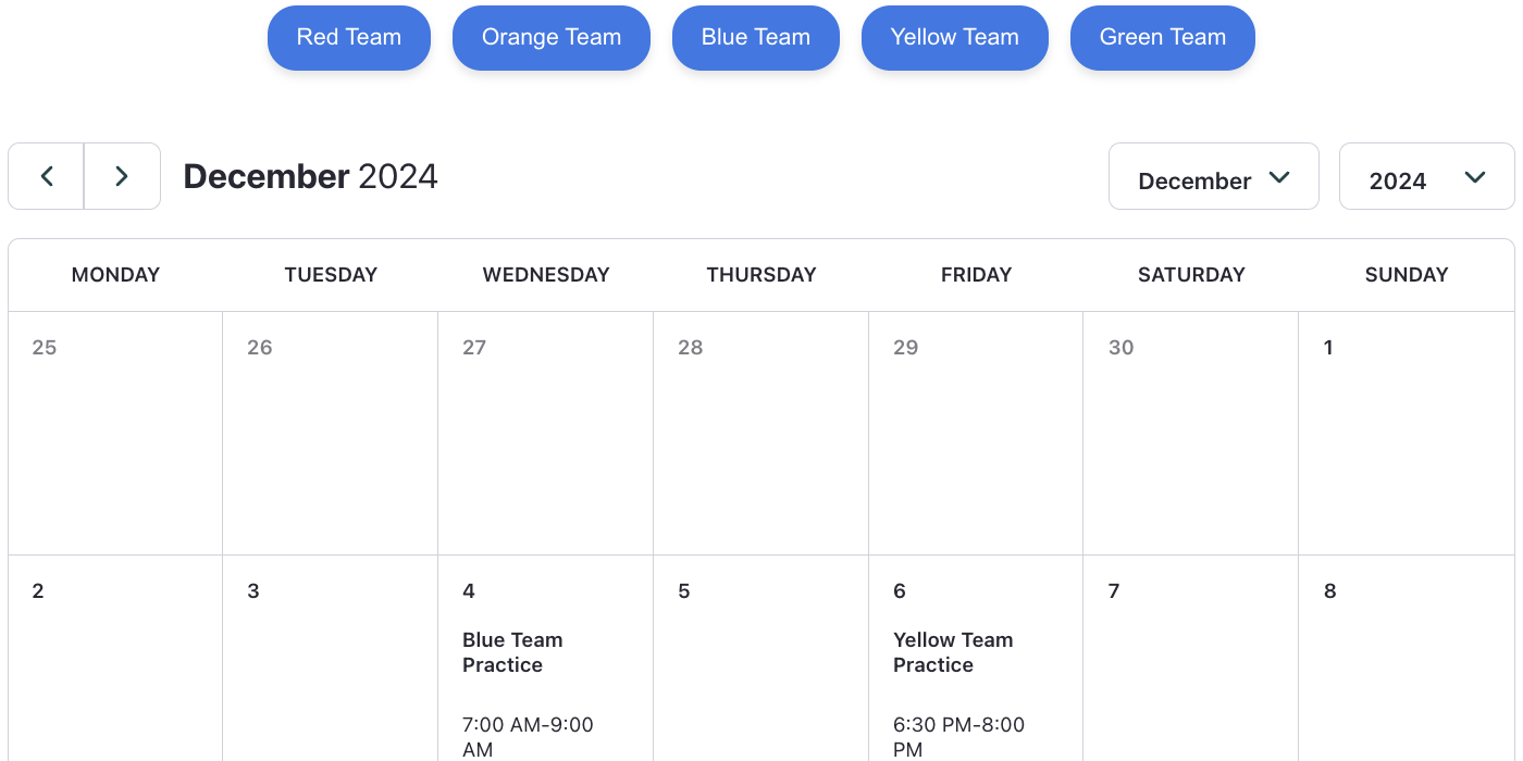 Sports League Calendar Template