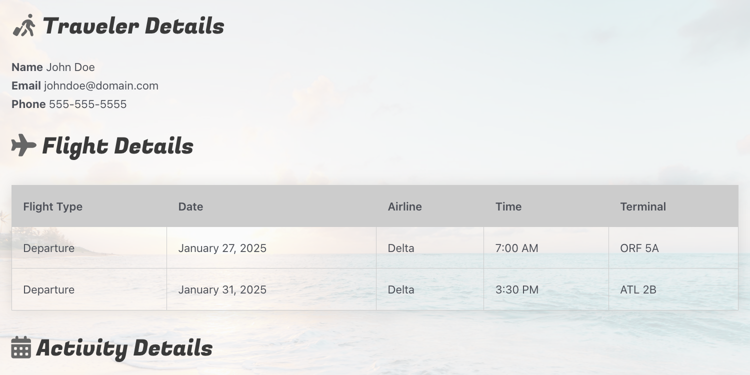 Trip Itinerary Template